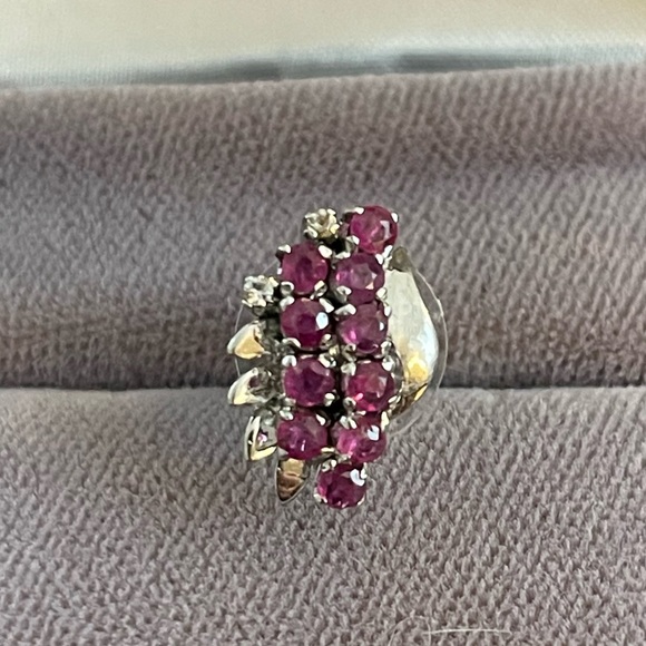 Ruby & white sapphire solid sterling silver single earring - Picture 2 of 8